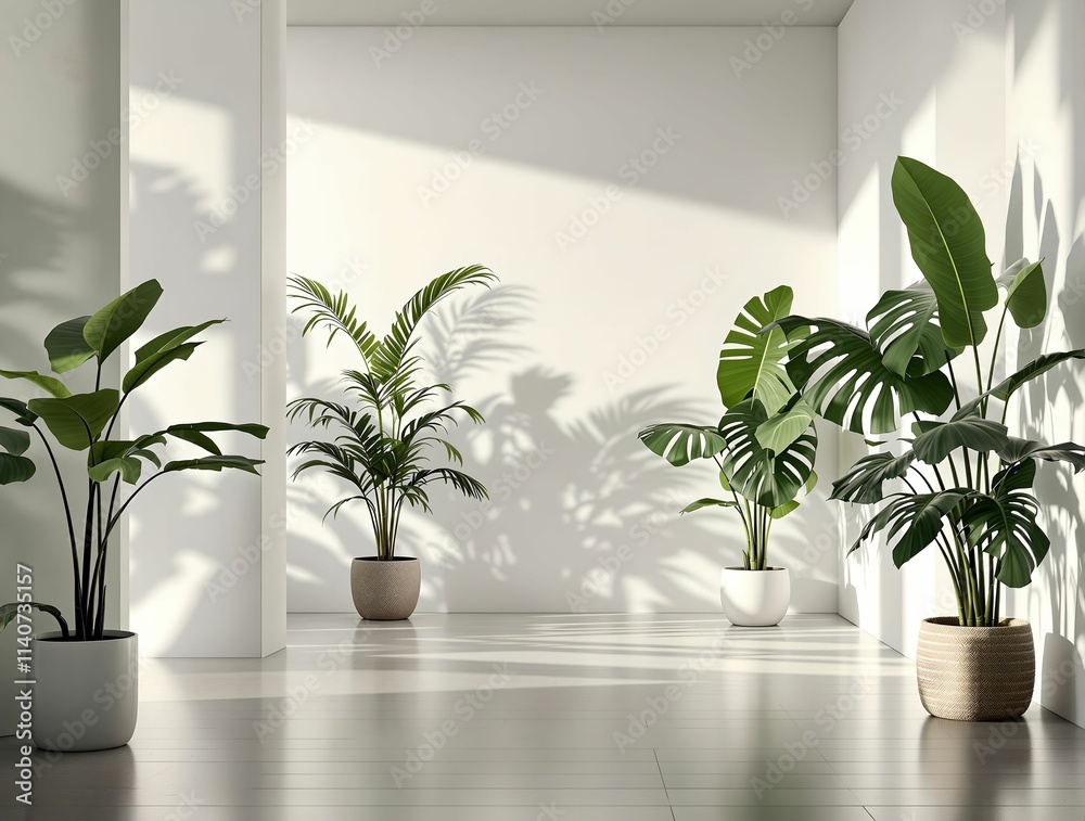 Poster modern room with concrete flooring and large windows, allowing natural light to fill the space. ther