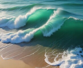 Soft focus image of green and blue waves crashing against the shore , green, focus, blue