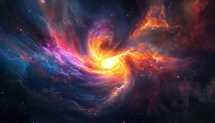 Obraz premium A Cosmic Nebula Swirling with Fiery Orange and Pink Hues