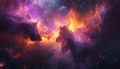 Naklejka premium Cosmic Nebula with Vivid Colors and Scattered Stars