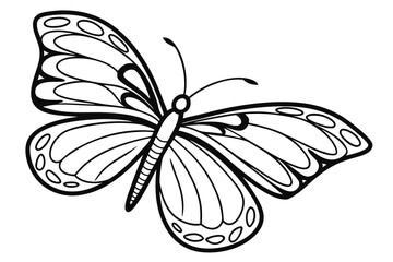 coloring pages for adults, coloring book, simple drawings, black and white, line art, beautiful butterfly, black outlines of objects, white color, best quality, coloring, vector graphics, black and wh