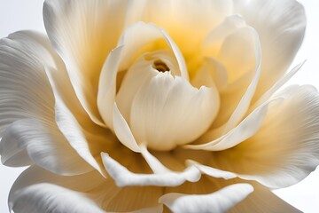 Obraz premium Close-up of a single flower with delicate petals, placed against a plain white background. The flower's details, such as the soft texture of the petals and the subtle color variations, are highlighted