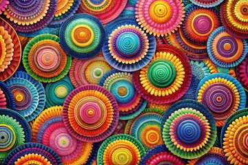 Surreal Scalloped Circles: Abstract Stamp Art, Psychedelic Background, Geometric Design, Digital Painting