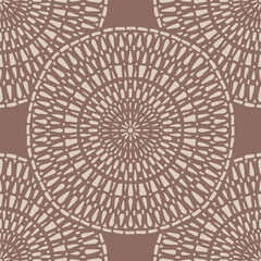 Seamless vector pattern with intricate circle mandala, mocha brown and beige, textile, scrapbook