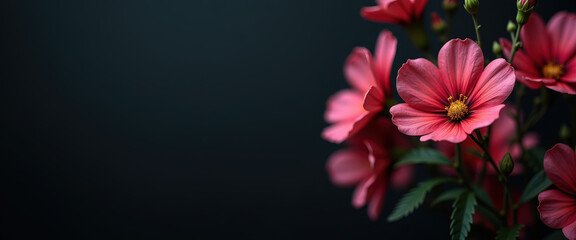 Vibrant carnations on a dark background, ideal for seasonal greetings and creating artistic banners.