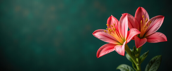 Stunning dahlia flowers set against a deep emerald background, perfect for creative banners and heartfelt messages.