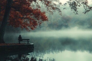 Fototapeta premium Solitude by the Misty Lake