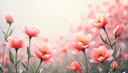 Elegant arrangement of pink carnations framing a soft pink backdrop, perfect for heartwarming messages and decorative use.