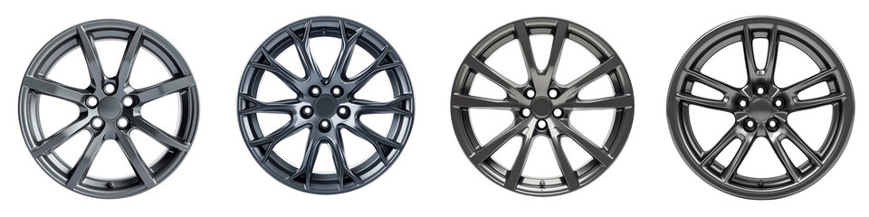 Set of A gray aluminum car rim with the same color with PNG format Background