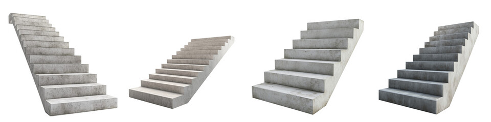 Set of A 3D render of simple concrete stairs, PNG format Background