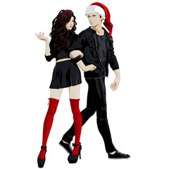 3D rendered cartoon couple in Christmas outfits isolated on transparent background