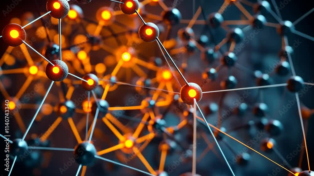 Poster this visual displays a close-up view of interconnected atoms and molecular structures, highlighted i