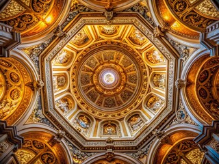 Fototapeta premium Swirling Ceiling Textures: Architectural Photography, Interior Design, Abstract Ceiling, Modern Architecture, Unique Textures, High-Resolution Image