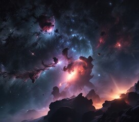 Obraz premium Dark nebulae illuminated by distant starlight, abstract, astronomy, dark matter