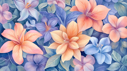 floral background with watercolor soft pastel flowers and watercolor stains, light soft floral abstract background with soft and pastel watercolor stains, Luxurious and soft color Watercolor Flower.