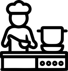 stick figure cooking in kitchen sign, symbol, vector, art
