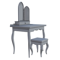 3D rendered cartoon vintage make up mirror table isolated on transparent background