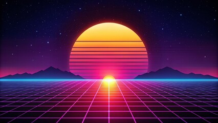 Synthwave Sunset Minimalist Background | Retro 80s Aesthetic Digital Art