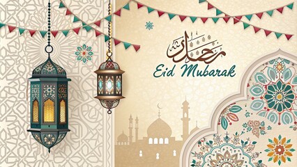 Photo Ramadan Glow Mosque Moon and Bokeh islamic ramadan eid mubarak kareem mosque background