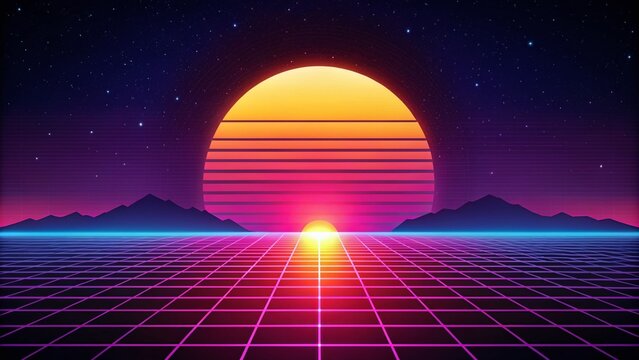 Synthwave Sunset Minimalist Background | Retro 80s Aesthetic Digital Art