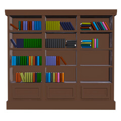 3D rendered cartoon library with books isolated on transparent background