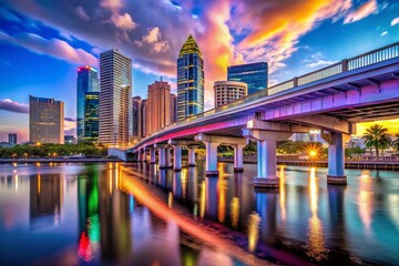 Naklejka premium Tampa Florida Sky Bridge Aerial View: Conceptual Photography, Stunning Cityscape, Modern Architecture, Bridge Design