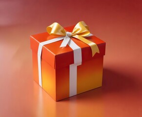 Obraz premium Bright orange to yellow gradient on a red gift box with a white ribbon, gradient effect, festive gift