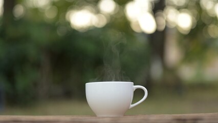 Relaxing Outdoors with a Hot Drink Enjoying Americano and Espresso in Nature's Serenity with Tea and Coffee in a Still Life Setting