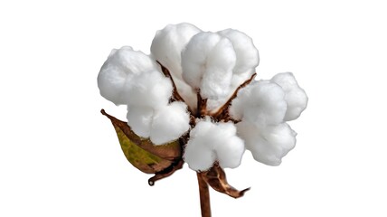 A cotton flower, isolated on a white background. The image emphasizes the fluffy white fibers and natural beauty of the flower 