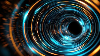 Obraz premium A swirling tunnel of blue and orange lights, creating a mesmerizing and futuristic illusion of depth and motion.
