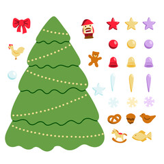 Christmas Icons Set, Flat Holiday Decorations Constructor. Vector illustration on white background.