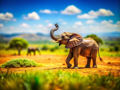 Tilt-Shift Elephant Trunk Up: Miniature World Wildlife Photography
