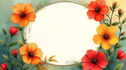 Obraz premium Artistic greeting card with a blank text area surrounded by textured brushstrokes of autumn leaves in warm orange red and gold