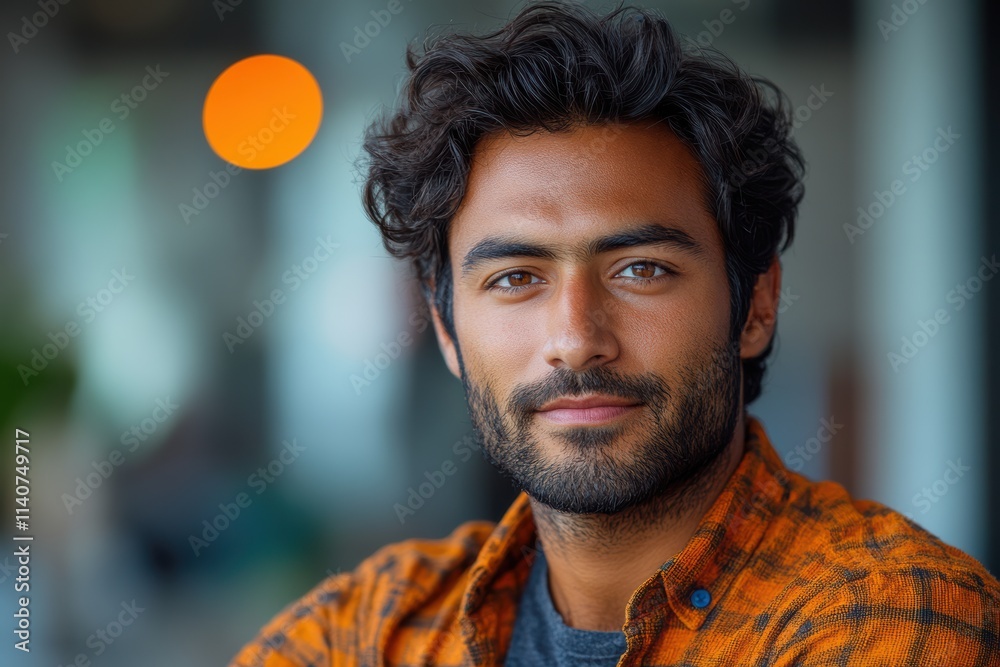 Poster confident indian man in the engineering field, captured in a modern studio setup with natural lighti