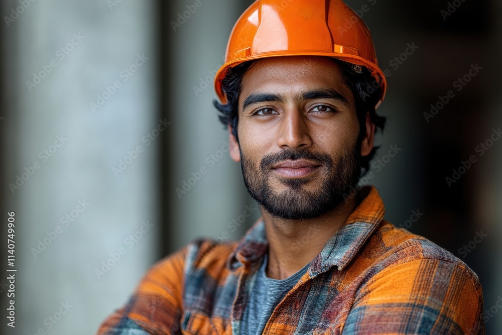 Poster confident indian professional in engineering, captured with a focus on realism and modern branding s