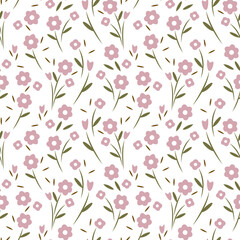 Seamless pattern of small field simple pastel flowers and bouquets. Design for cotton fabric, wallpaper, home textile.