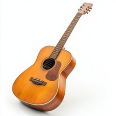 Fototapeta premium A classic acoustic guitar with a wooden body, curved edges, and a smooth finish on a white background