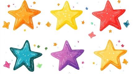 Stars on white background. Children's drawing of stars in icon style