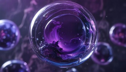 Deep blues and purples blend with serum oil bubble textures in an abstract atmosphere, dreamlikequality, softfocus