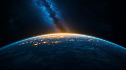 Obraz premium Earth at night with Milky Way galaxy.