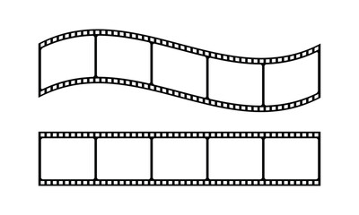 Fototapeta premium film strip icon used for videography elements, cinema reel. Filmstrip with frames, photo and videos for camera. Old white and black film tapes of 35mm. Realistic film strip on white background.