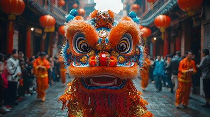 Fototapeta premium Vibrant Lion Dance Costume Illustration