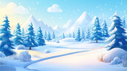 Naklejka premium Panorama, banner, and background of a magic winter landscape at Christmas