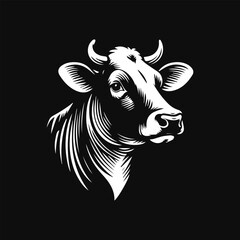 Black and white cow vector silhouette