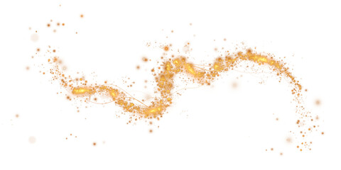 Gold curved light line, rope, spiral, tape. Smooth festive gold line with light effects. Light golden Twirl. Curve light effect of golden line. PNG.
