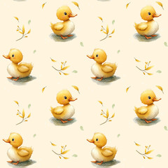 Seamless pattern with ducks. Seamless minimalistic pattern with cute ducks. Modern watercolor print for newborn design, children's wallpaper, bed linen, sleepsuits, etc.