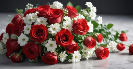 Elegant Bouquet of Red Roses and White Flowers , roses, carnation