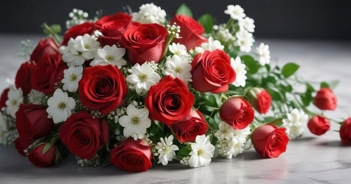 Elegant Bouquet of Red Roses and White Flowers , roses, carnation