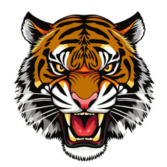 Angry Tiger Head with Sharp Teeth and Claws