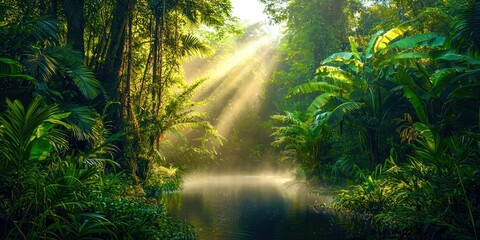 Obraz premium Forest with a river running through it